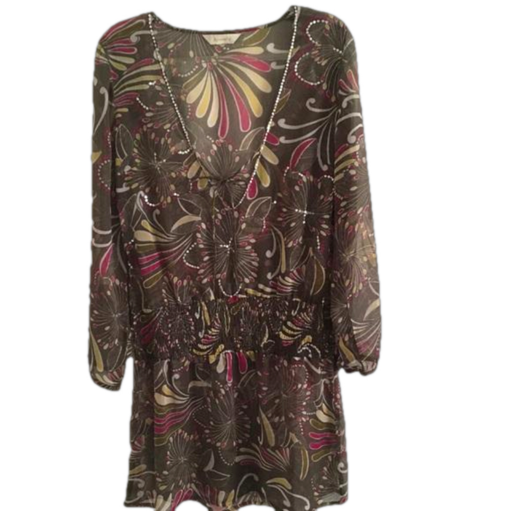 Accessorize Brown Floral V Neck Tunic Large